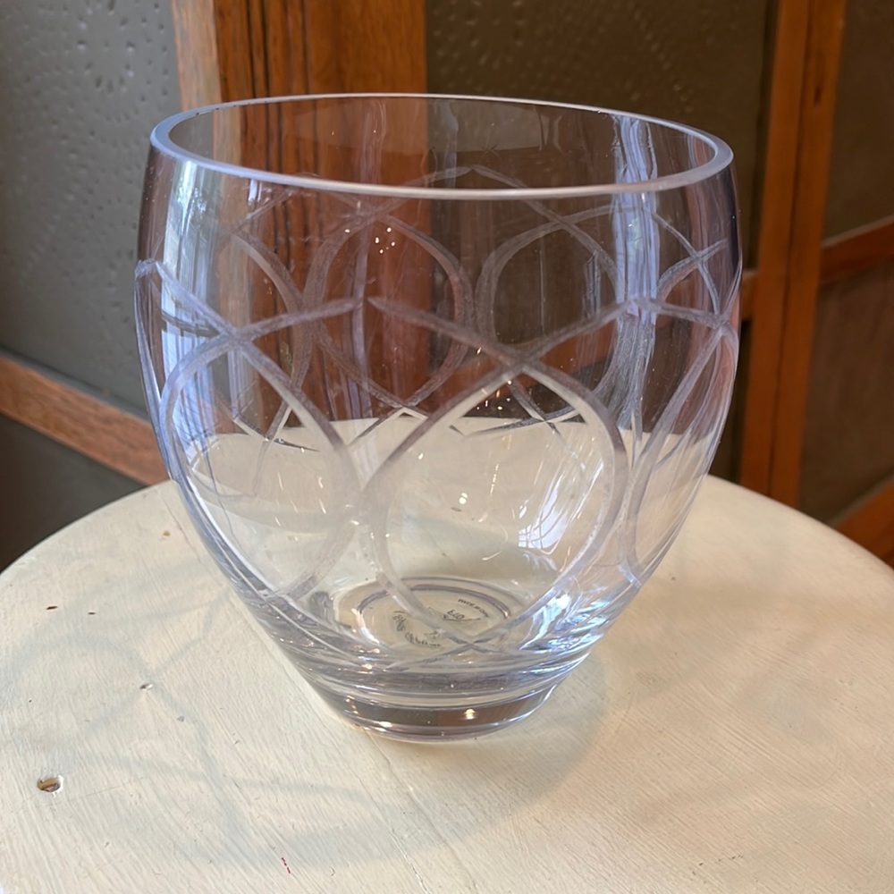 Small chunky glass etched vase
